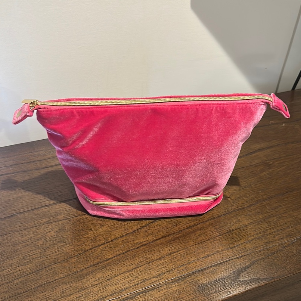 Pink Velvet Cosmetic Bag with Zipper Closure